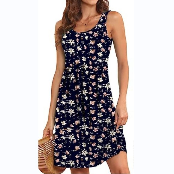 Akihoo Women Summer Casual Sleeveless Midi Plain Pleated Tank Vest Dresses S-3XL - Picture 6 of 6